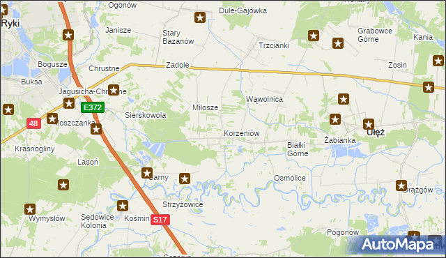 mapa Korzeniów gmina Ułęż, Korzeniów gmina Ułęż na mapie Targeo