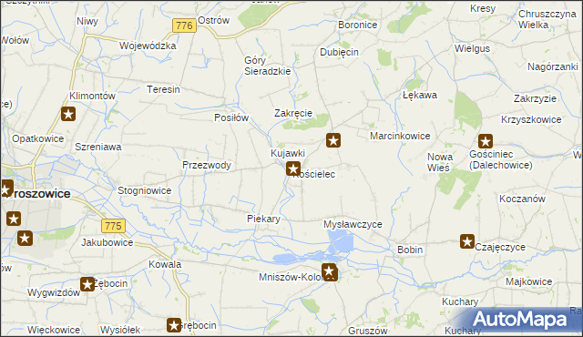 mapa Kościelec gmina Proszowice, Kościelec gmina Proszowice na mapie Targeo