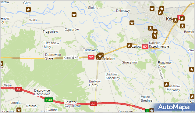 mapa Kościelec powiat kolski, Kościelec powiat kolski na mapie Targeo