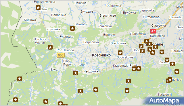 mapa Kościelisko, Kościelisko na mapie Targeo