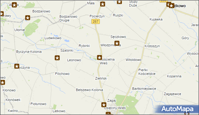 mapa Kościelna Wieś gmina Osięciny, Kościelna Wieś gmina Osięciny na mapie Targeo