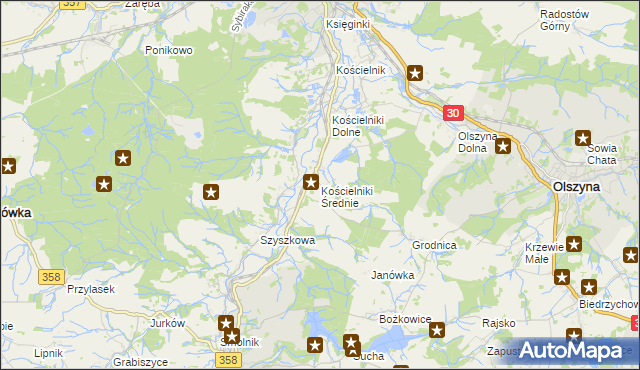 mapa Kościelniki Średnie, Kościelniki Średnie na mapie Targeo