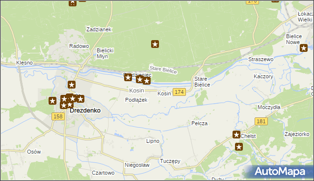 mapa Kosin gmina Drezdenko, Kosin gmina Drezdenko na mapie Targeo