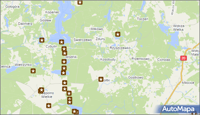 mapa Kosobudy gmina Biały Bór, Kosobudy gmina Biały Bór na mapie Targeo