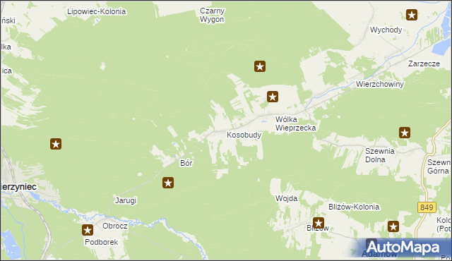 mapa Kosobudy gmina Zwierzyniec, Kosobudy gmina Zwierzyniec na mapie Targeo