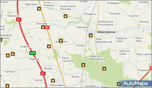 mapa Kosów gmina Moszczenica, Kosów gmina Moszczenica na mapie Targeo