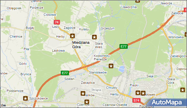 mapa Kostomłoty Pierwsze, Kostomłoty Pierwsze na mapie Targeo