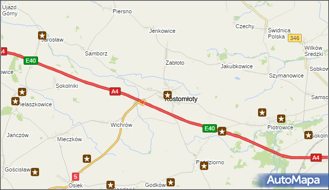 mapa Kostomłoty powiat średzki, Kostomłoty powiat średzki na mapie Targeo