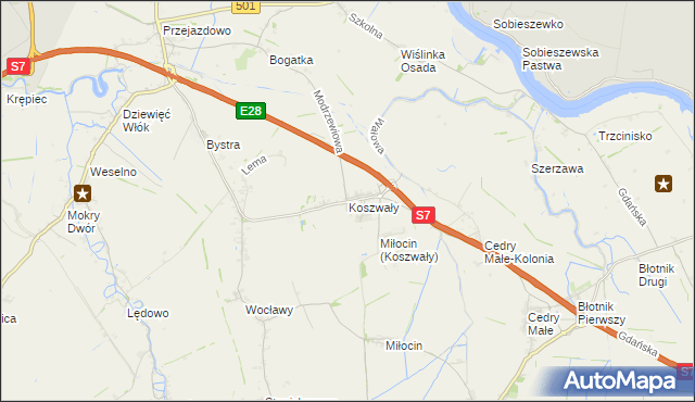 mapa Koszwały, Koszwały na mapie Targeo