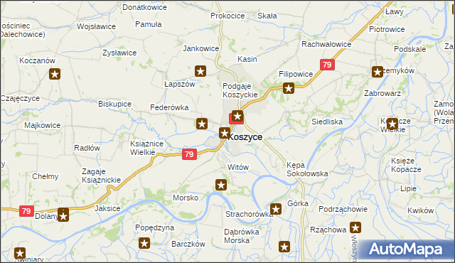 mapa Koszyce powiat proszowicki, Koszyce powiat proszowicki na mapie Targeo