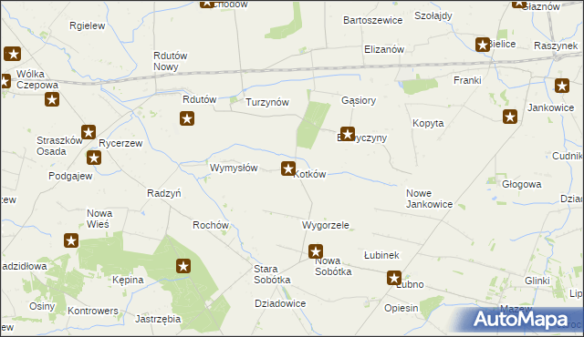 mapa Kotków gmina Grabów, Kotków gmina Grabów na mapie Targeo