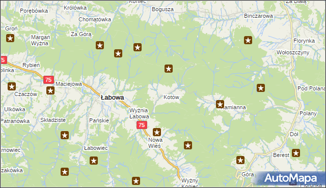 mapa Kotów gmina Łabowa, Kotów gmina Łabowa na mapie Targeo