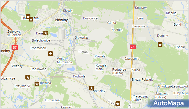mapa Kowala gmina Sitkówka-Nowiny, Kowala gmina Sitkówka-Nowiny na mapie Targeo