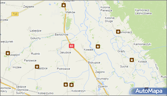 mapa Kowale gmina Sieradz, Kowale gmina Sieradz na mapie Targeo
