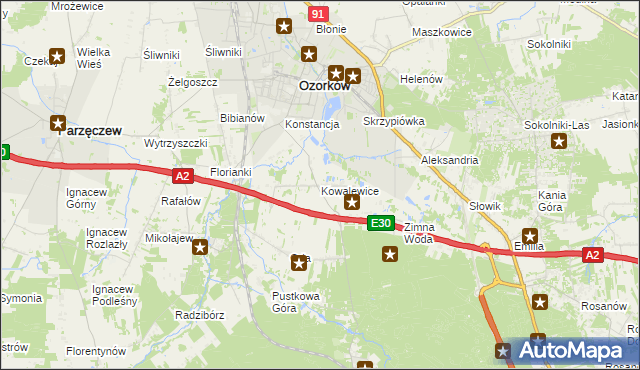 mapa Kowalewice gmina Parzęczew, Kowalewice gmina Parzęczew na mapie Targeo