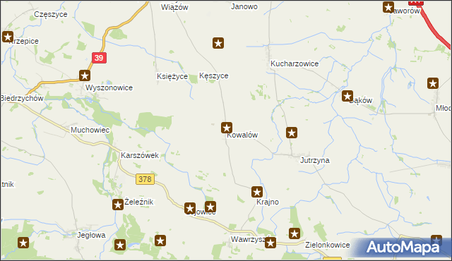 mapa Kowalów gmina Wiązów, Kowalów gmina Wiązów na mapie Targeo