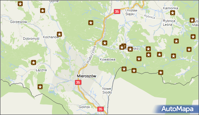 mapa Kowalowa gmina Mieroszów, Kowalowa gmina Mieroszów na mapie Targeo