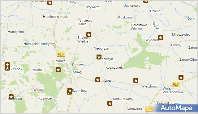 mapa Koziczyn gmina Regimin, Koziczyn gmina Regimin na mapie Targeo