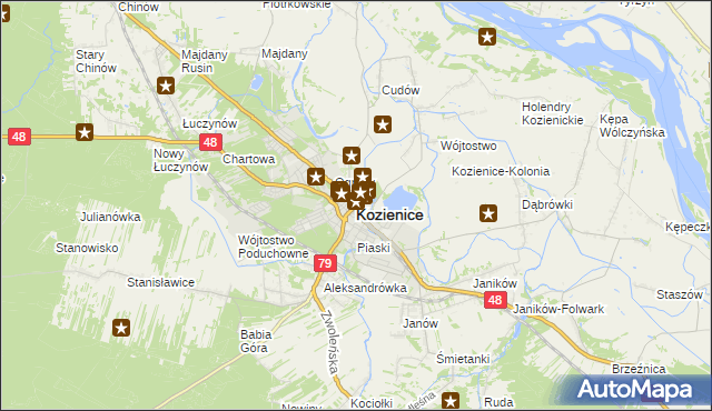 mapa Kozienice, Kozienice na mapie Targeo