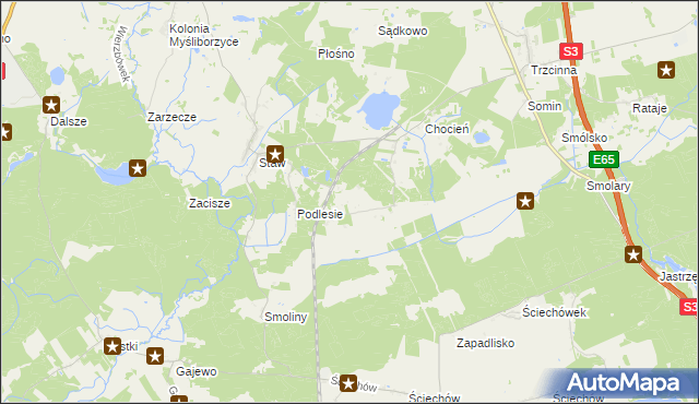 mapa Kozin gmina Lubiszyn, Kozin gmina Lubiszyn na mapie Targeo