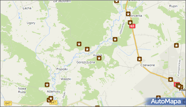 mapa Kozioł gmina Kolno, Kozioł gmina Kolno na mapie Targeo