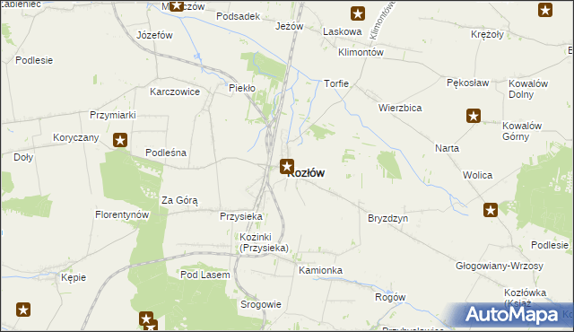 mapa Kozłów powiat miechowski, Kozłów powiat miechowski na mapie Targeo