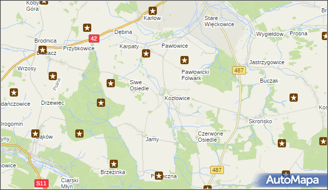 mapa Kozłowice, Kozłowice na mapie Targeo