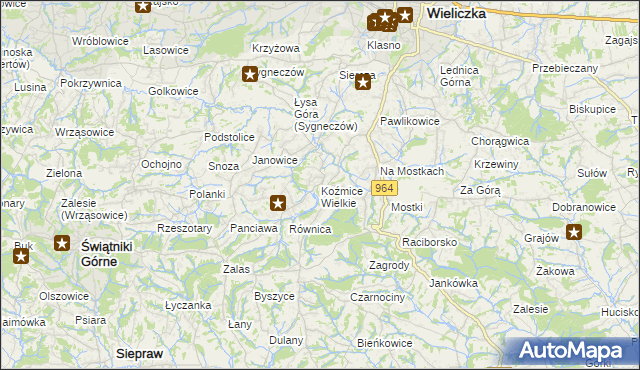 mapa Koźmice Wielkie, Koźmice Wielkie na mapie Targeo