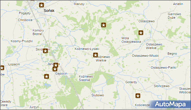 mapa Koźniewo Wielkie, Koźniewo Wielkie na mapie Targeo