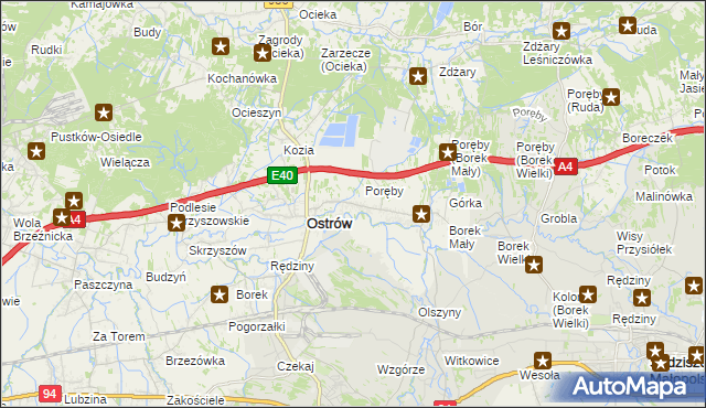 mapa Kozodrza, Kozodrza na mapie Targeo