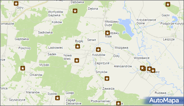 mapa Kozubów gmina Pińczów, Kozubów gmina Pińczów na mapie Targeo