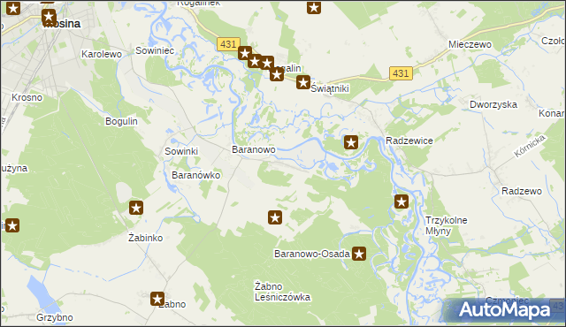 mapa Krajkowo gmina Mosina, Krajkowo gmina Mosina na mapie Targeo