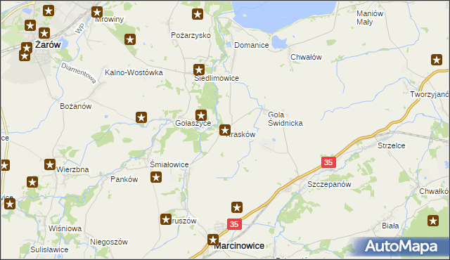 mapa Krasków gmina Marcinowice, Krasków gmina Marcinowice na mapie Targeo