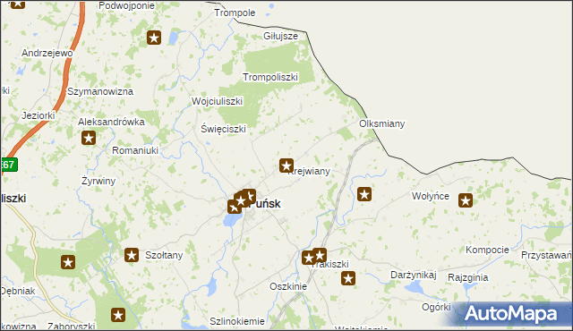 mapa Krejwiany gmina Puńsk, Krejwiany gmina Puńsk na mapie Targeo