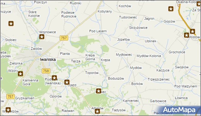 mapa Krępa gmina Iwaniska, Krępa gmina Iwaniska na mapie Targeo