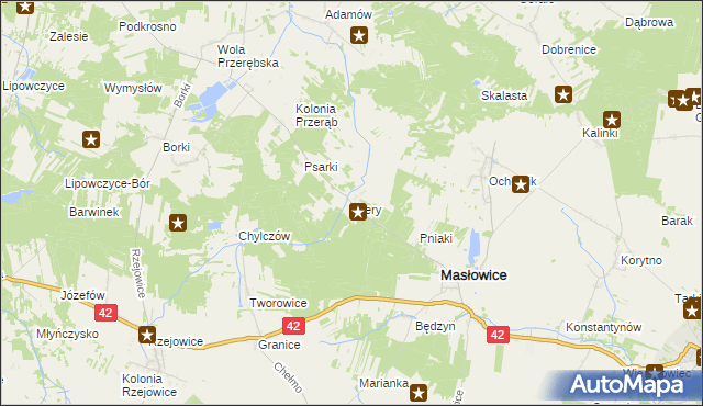 mapa Krery gmina Masłowice, Krery gmina Masłowice na mapie Targeo