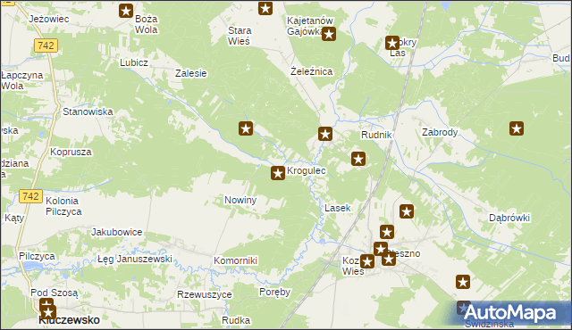 mapa Krogulec gmina Kluczewsko, Krogulec gmina Kluczewsko na mapie Targeo