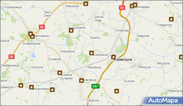 mapa Królikowice gmina Kobierzyce, Królikowice gmina Kobierzyce na mapie Targeo