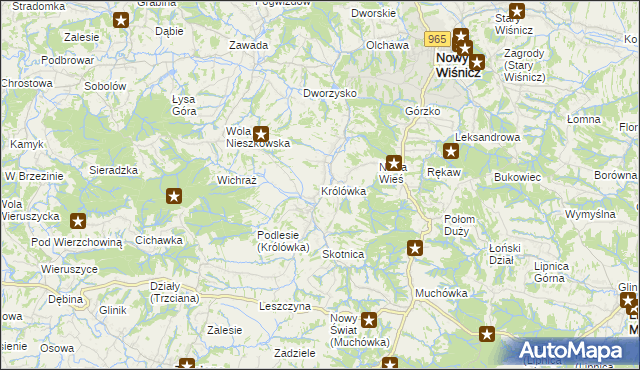 mapa Królówka gmina Nowy Wiśnicz, Królówka gmina Nowy Wiśnicz na mapie Targeo