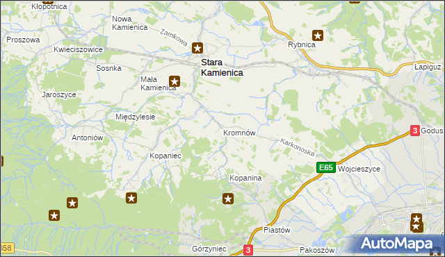 mapa Kromnów gmina Stara Kamienica, Kromnów gmina Stara Kamienica na mapie Targeo