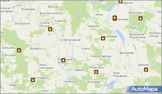 mapa Krosno gmina Gorzkowice, Krosno gmina Gorzkowice na mapie Targeo