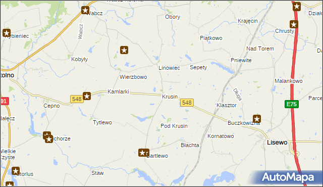 mapa Krusin gmina Lisewo, Krusin gmina Lisewo na mapie Targeo