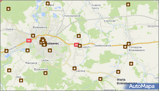 mapa Kruszyn gmina Bolesławiec, Kruszyn gmina Bolesławiec na mapie Targeo