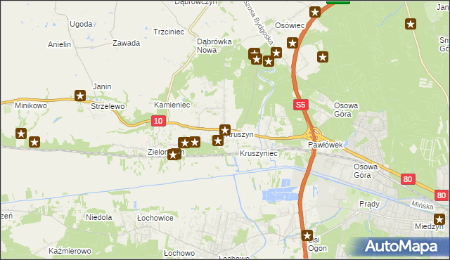 mapa Kruszyn gmina Sicienko, Kruszyn gmina Sicienko na mapie Targeo