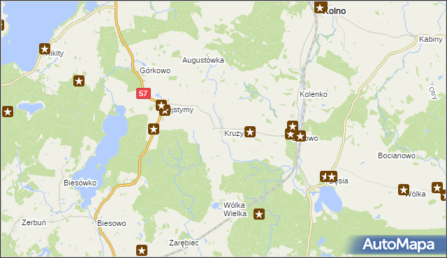 mapa Kruzy gmina Kolno, Kruzy gmina Kolno na mapie Targeo