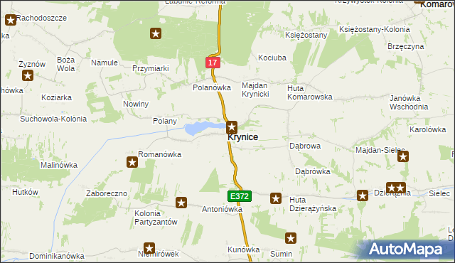 mapa Krynice powiat tomaszowski, Krynice powiat tomaszowski na mapie Targeo