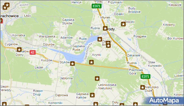 mapa Krynki gmina Brody, Krynki gmina Brody na mapie Targeo