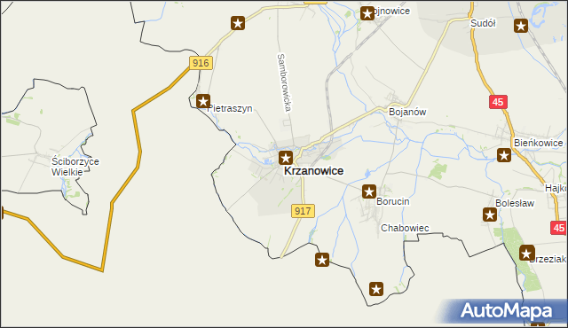 mapa Krzanowice powiat raciborski, Krzanowice powiat raciborski na mapie Targeo