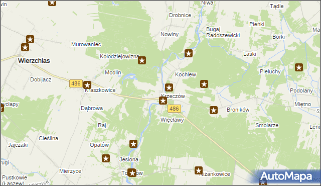 mapa Krzeczów gmina Wierzchlas, Krzeczów gmina Wierzchlas na mapie Targeo