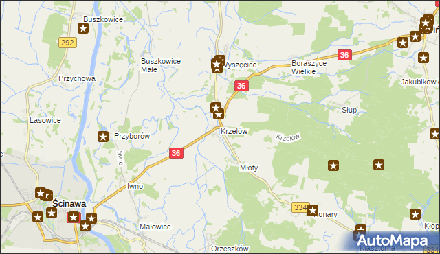 mapa Krzelów gmina Wińsko, Krzelów gmina Wińsko na mapie Targeo